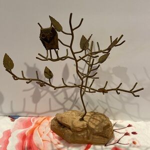Wood and Brass Boho Owl Jewelry Tree